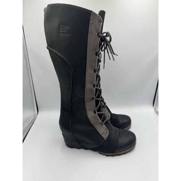 Sorel Cate the Great Wedge Boots Waterproof Lace Up Leather Suede Black Sz 8.5 - Picture 1 of 7